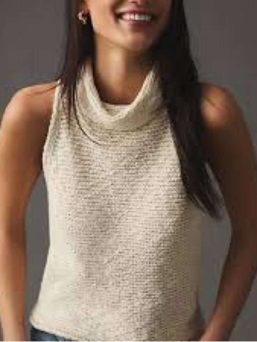 Pilcro Anthropologie Cream Knit Sleeveless Cowl Neck Sweater Tank Boho Size M
